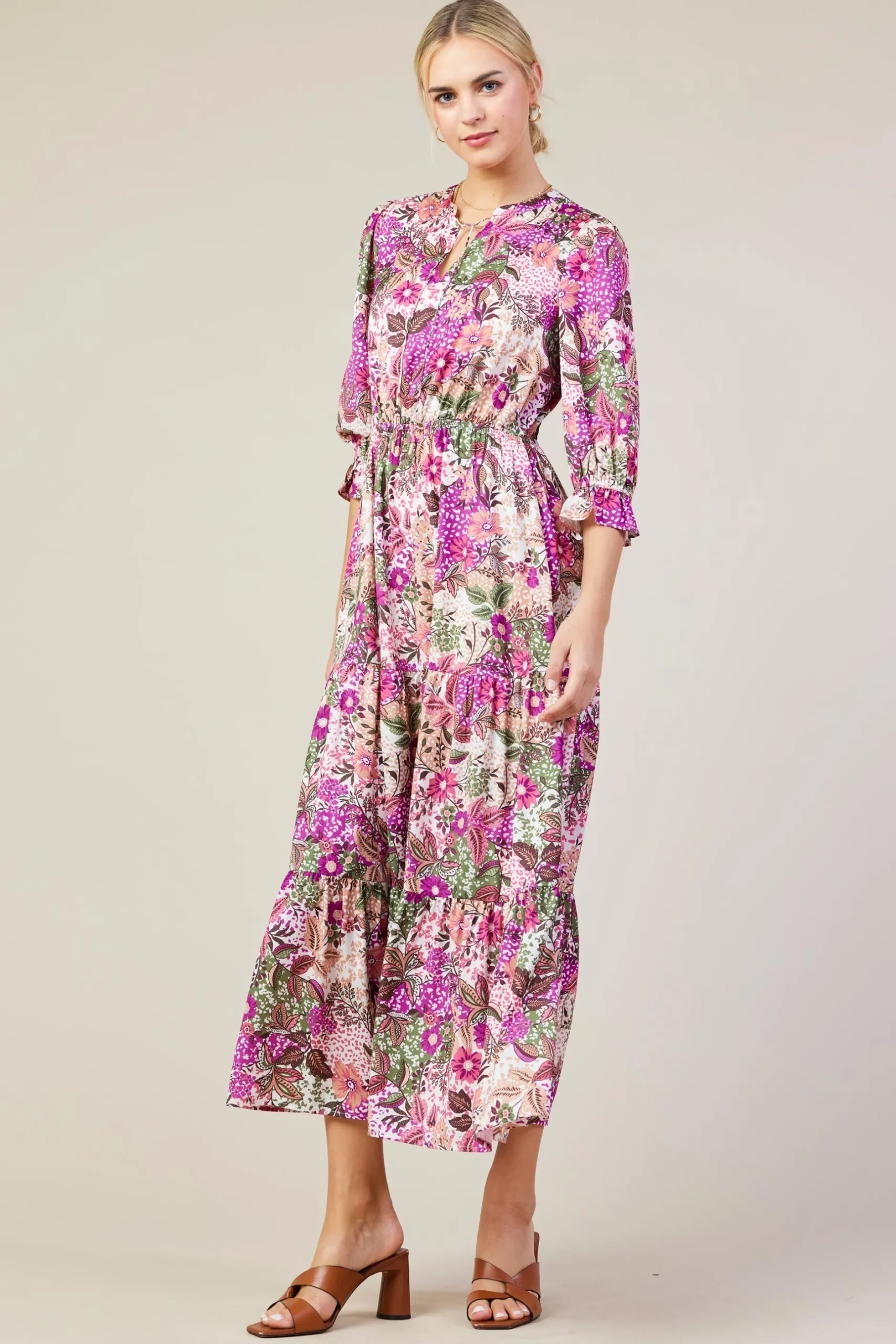 SKIES ARE BLUE Maxi Dresses*Floral Print Ruffle Maxi Dress Orchidmulti