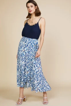 SKIES ARE BLUE Skirts*Floral Print Ruffled Wrap Skirt Whitenavy