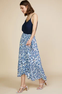 SKIES ARE BLUE Skirts*Floral Print Ruffled Wrap Skirt Whitenavy