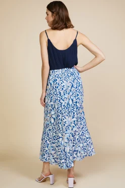 SKIES ARE BLUE Skirts*Floral Print Ruffled Wrap Skirt Whitenavy