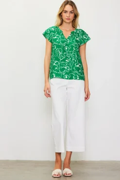 SKIES ARE BLUE Short Sleeve Tops*Floral Print Short Sleeve Top Green