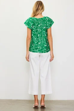 SKIES ARE BLUE Short Sleeve Tops*Floral Print Short Sleeve Top Green