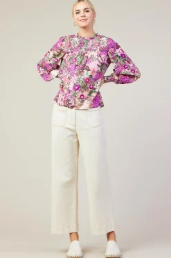 SKIES ARE BLUE Blouses|Long Sleeve Tops*Floral Print Smocked Neckline Blouse Orchidmulti