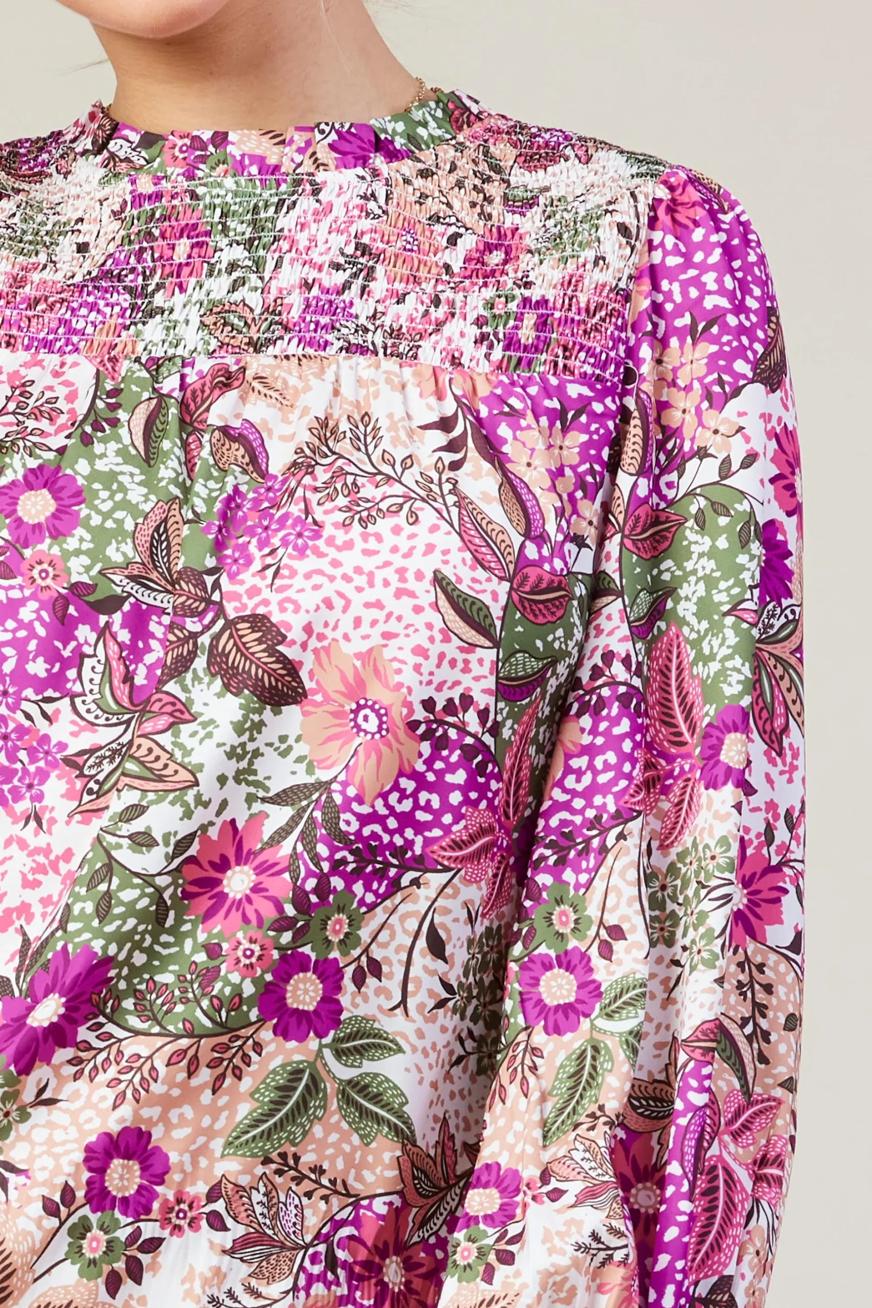 SKIES ARE BLUE Blouses|Long Sleeve Tops*Floral Print Smocked Neckline Blouse Orchidmulti