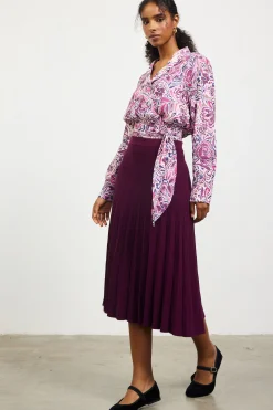 SKIES ARE BLUE Long Sleeve Tops*Floral Print Waist Self Tie Top Plum-multi