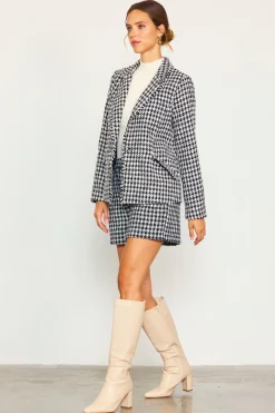 SKIES ARE BLUE Blazers*Fringed Houndstooth Blazer Cream-black