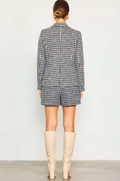 SKIES ARE BLUE Blazers*Fringed Houndstooth Blazer Cream-black