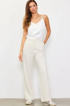 SKIES ARE BLUE Pants*Front Pleat Wide Leg Trousers Cream