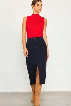 SKIES ARE BLUE Skirts*Front Slit Maxi Denim Skirt Blackdenim