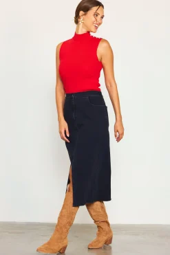 SKIES ARE BLUE Skirts*Front Slit Maxi Denim Skirt Blackdenim