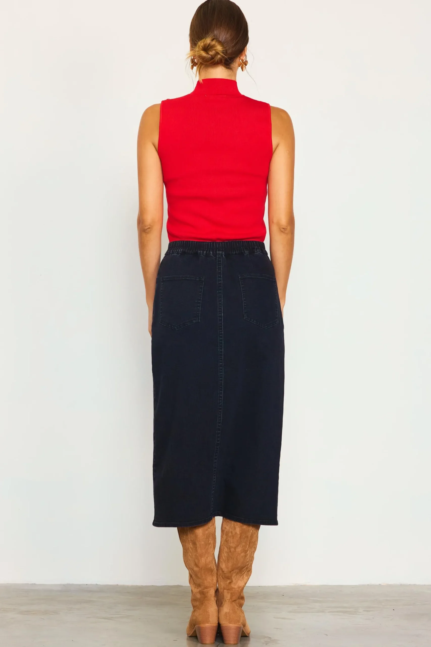 SKIES ARE BLUE Skirts*Front Slit Maxi Denim Skirt Blackdenim