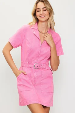 SKIES ARE BLUE Mini Dresses*Front-Zip Utility Mini Dress Pink