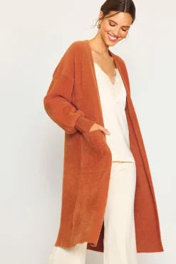 SKIES ARE BLUE Outerwear|Sweaters*Fuzzy Longsleeve Cardigan Rust