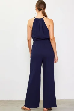 SKIES ARE BLUE Pants*Gaia Smocked Waist Wide Leg Pants Navy