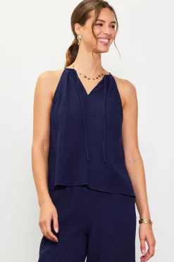 SKIES ARE BLUE Sleeveless Tops*Gaia Tulip Back Halter Top Navy
