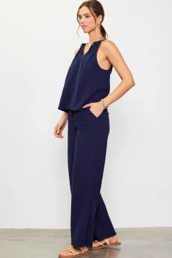 SKIES ARE BLUE Sleeveless Tops*Gaia Tulip Back Halter Top Navy
