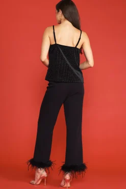 SKIES ARE BLUE Sleeveless Tops*Glitter Dot Velvet Cami Black