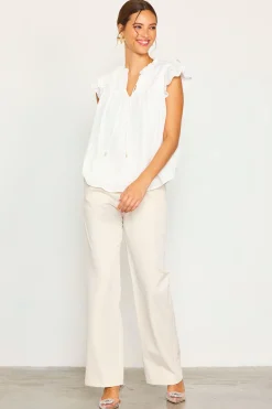 SKIES ARE BLUE Sleeveless Tops|Short Sleeve Tops*Gwynne Ruffle Short Sleeve Top Offwhite