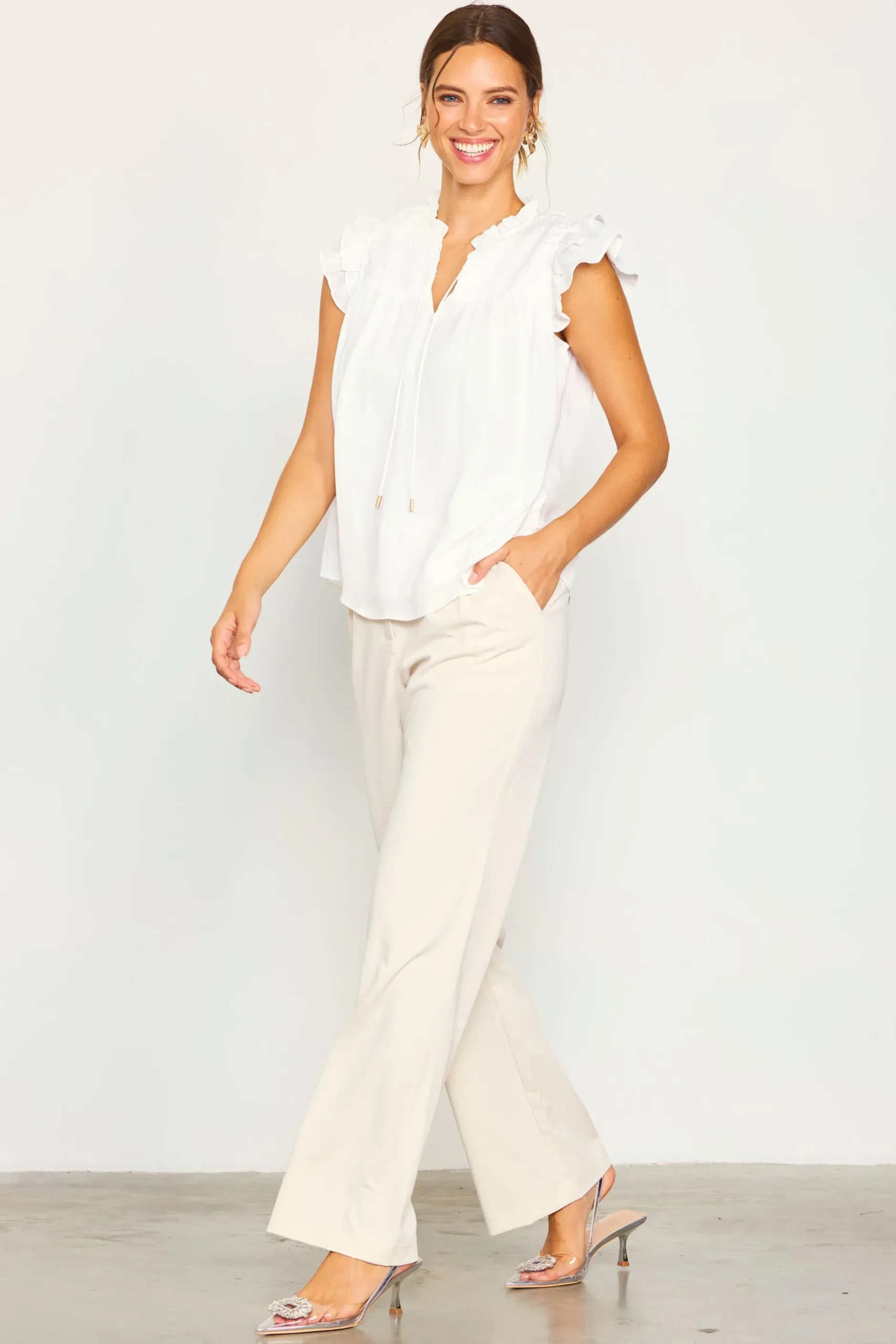 SKIES ARE BLUE Sleeveless Tops|Short Sleeve Tops*Gwynne Ruffle Short Sleeve Top Offwhite