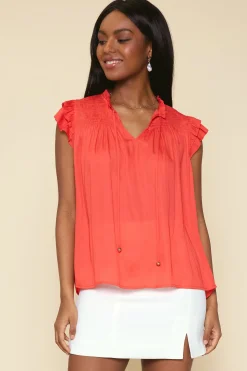 SKIES ARE BLUE Sleeveless Tops|Short Sleeve Tops*Gwynne Ruffle Short Sleeve Top Coralred