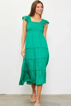 SKIES ARE BLUE Midi Dresses*Hathaway Tiered Midi Dress Kelly-green