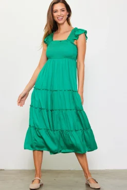 SKIES ARE BLUE Midi Dresses*Hathaway Tiered Midi Dress Kelly-green