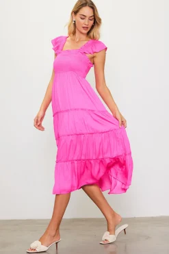 SKIES ARE BLUE Midi Dresses*Hathaway Tiered Midi Dress Pinkbubblegum