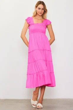 SKIES ARE BLUE Midi Dresses*Hathaway Tiered Midi Dress Pinkbubblegum