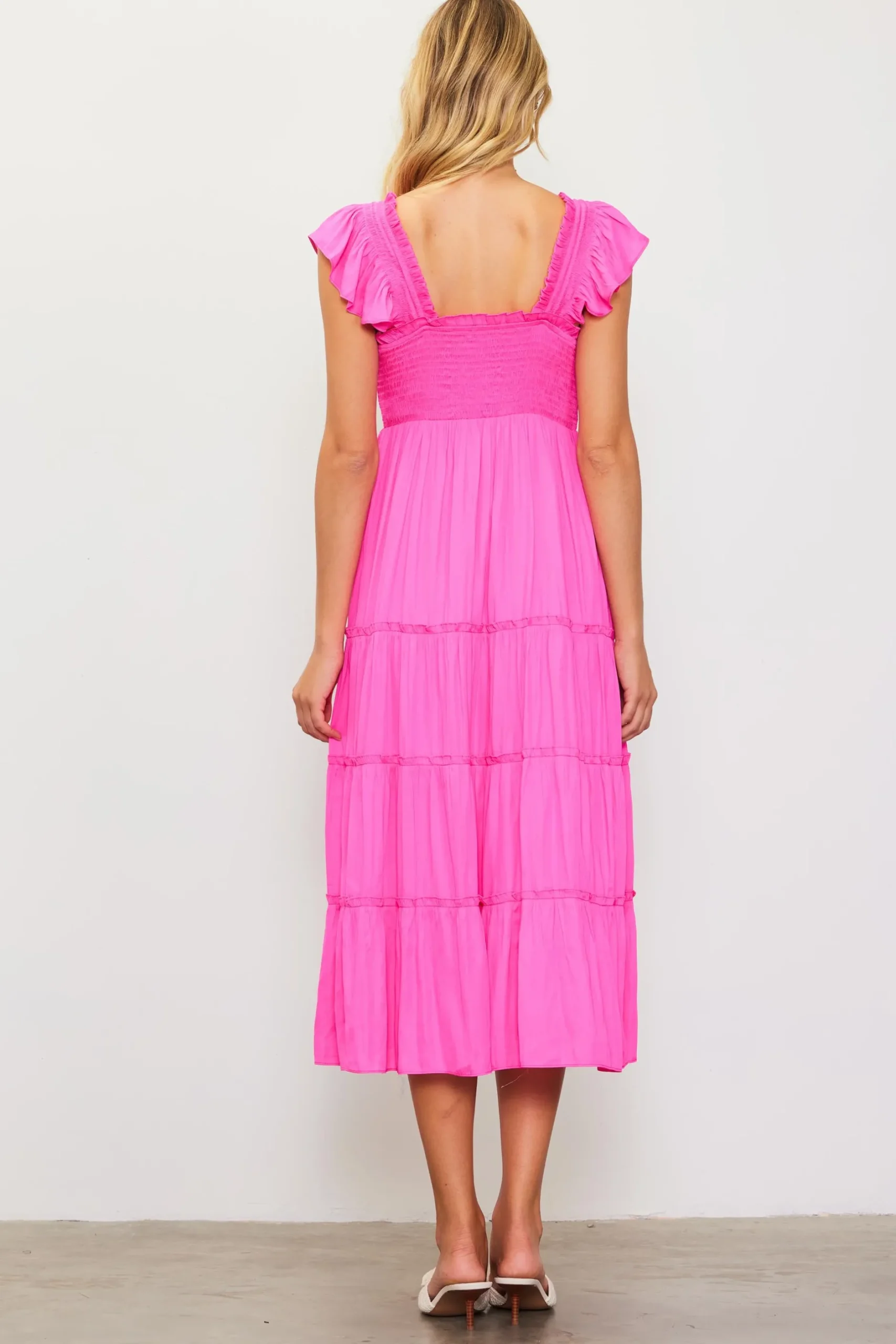 SKIES ARE BLUE Midi Dresses*Hathaway Tiered Midi Dress Pinkbubblegum