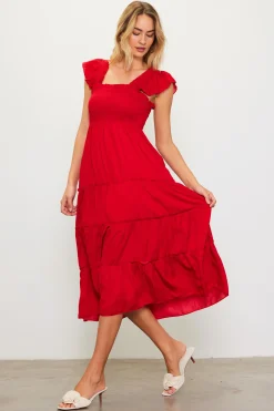 SKIES ARE BLUE Midi Dresses*Hathaway Tiered Midi Dress Radiantred