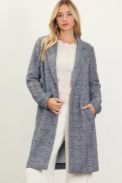 SKIES ARE BLUE Outerwear*Herringbone Single Button Coat Black