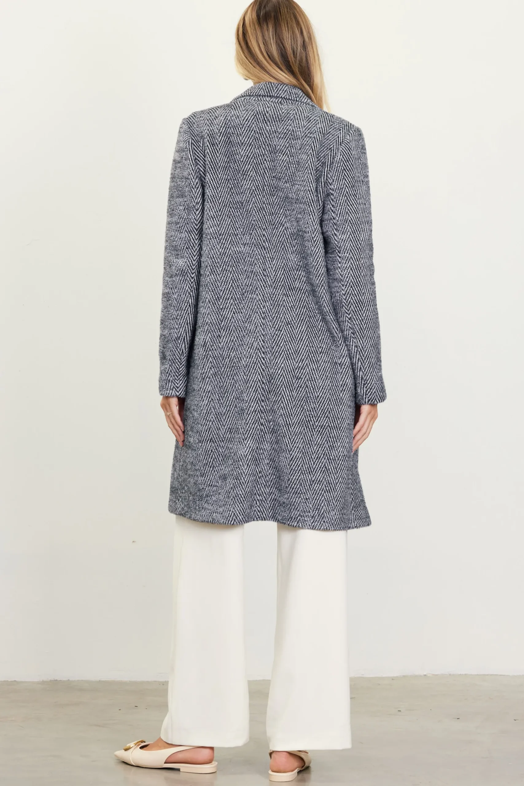 SKIES ARE BLUE Outerwear*Herringbone Single Button Coat Black