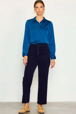 SKIES ARE BLUE Pants*High Waisted Corduroy Pants Navy