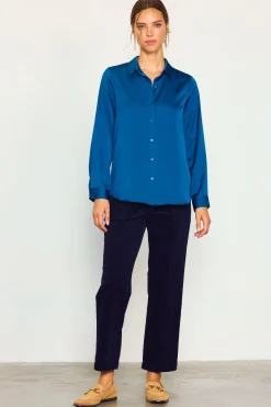 SKIES ARE BLUE Pants*High Waisted Corduroy Pants Navy
