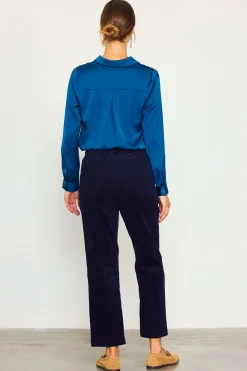 SKIES ARE BLUE Pants*High Waisted Corduroy Pants Navy
