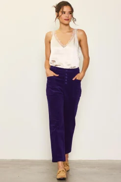 SKIES ARE BLUE Pants*High Waisted Corduroy Pants Grape