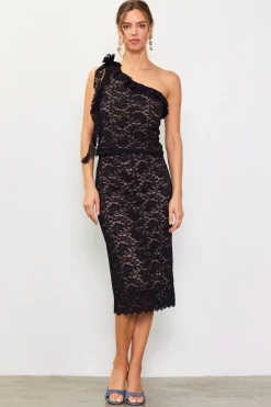 SKIES ARE BLUE Skirts*High Waisted Lace Midi Skirt Black