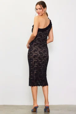SKIES ARE BLUE Skirts*High Waisted Lace Midi Skirt Black