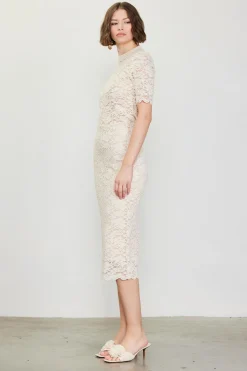 SKIES ARE BLUE Skirts*High Waisted Lace Midi Skirt Ivory