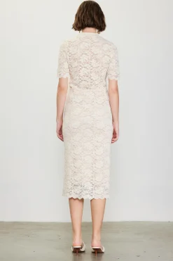 SKIES ARE BLUE Skirts*High Waisted Lace Midi Skirt Ivory