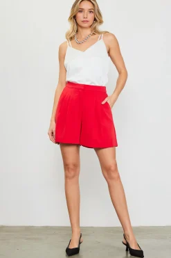 SKIES ARE BLUE Shorts*High Waisted Pleated Shorts Red