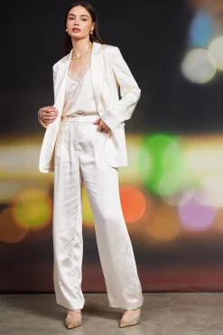 SKIES ARE BLUE Pants*High Waisted Satin Straight Leg Pant Cream
