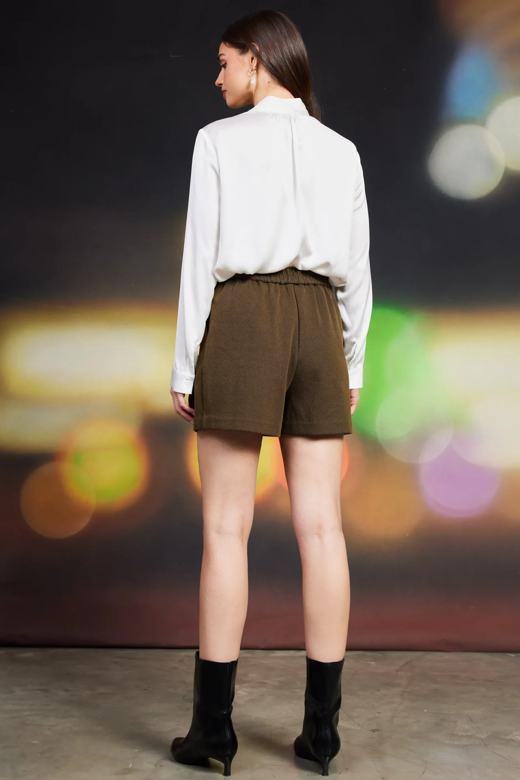 SKIES ARE BLUE Shorts*High-Rise Pleated Knit Shorts Olive