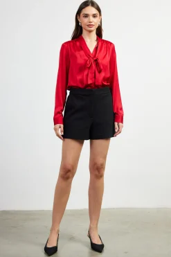 SKIES ARE BLUE Shorts*High-Rise Pleated Knit Shorts Black