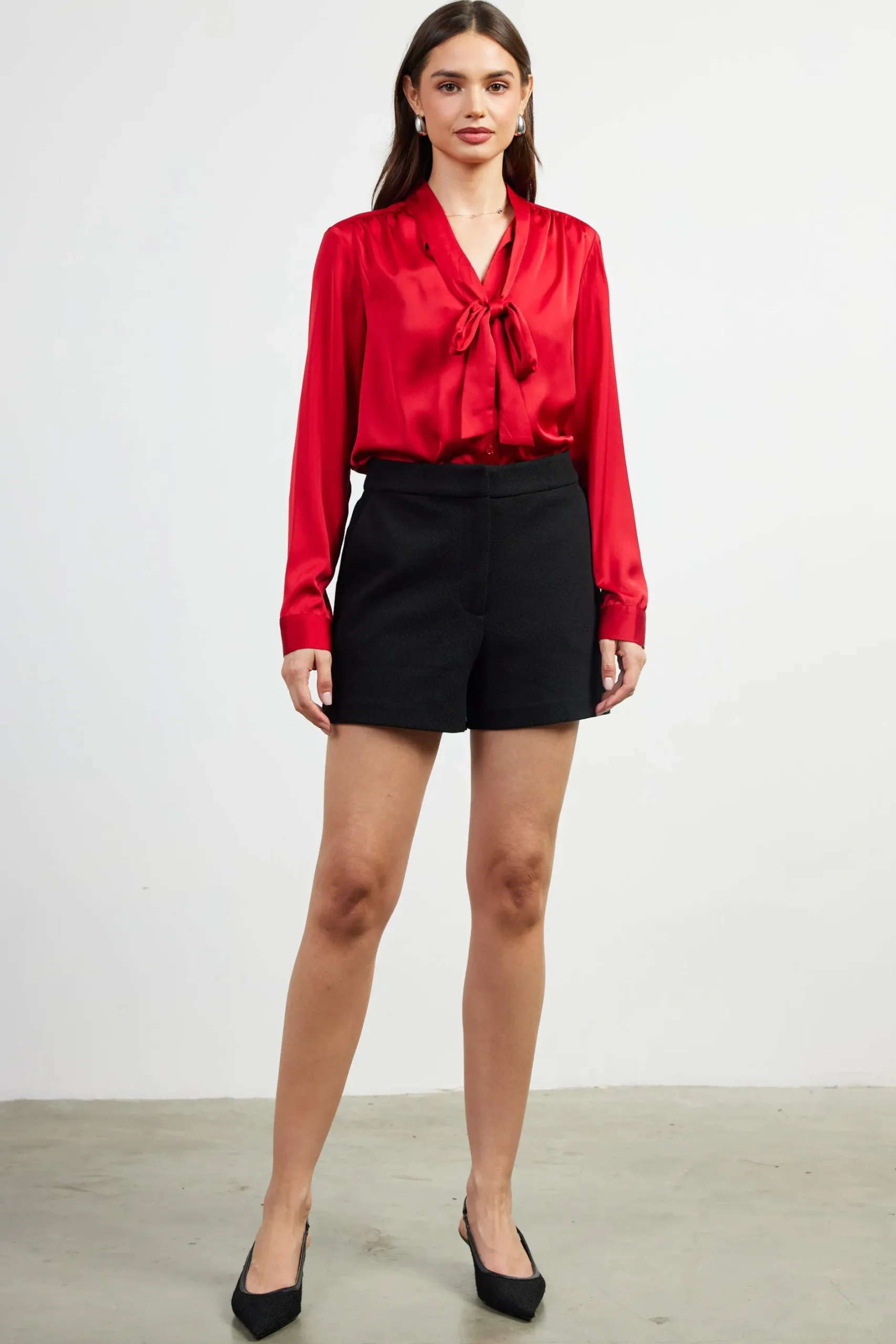 SKIES ARE BLUE Shorts*High-Rise Pleated Knit Shorts Black