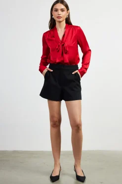 SKIES ARE BLUE Shorts*High-Rise Pleated Knit Shorts Black
