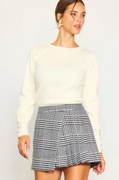 SKIES ARE BLUE Skirts|Shorts*Houndstooth Pleated Mini Skort Cream-black