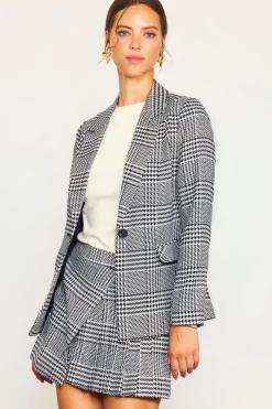 SKIES ARE BLUE Blazers*Houndstooth Tailored Blazer Cream-black