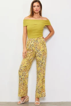 SKIES ARE BLUE Pants*Ilona Floral Print Linen Pants Pistachio