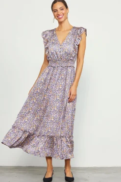 SKIES ARE BLUE Midi Dresses*Indira Floral Print Smocked Waist Dress Indigo-floral